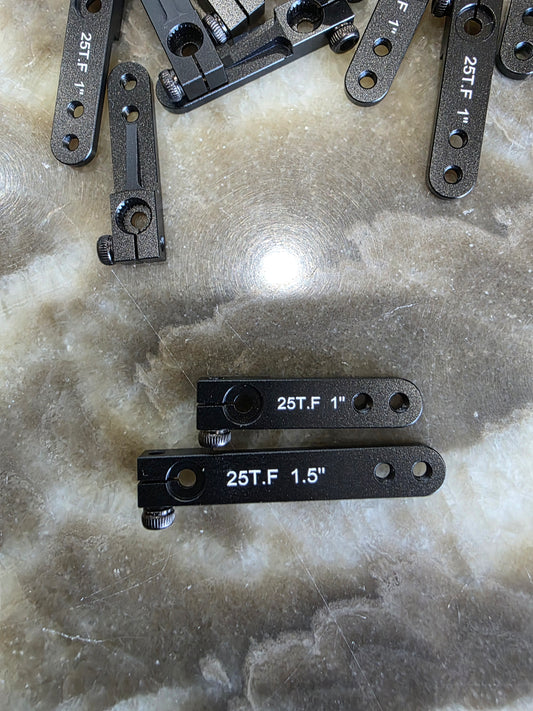 Aluminum servo arms 25T Black. Fit EA and Futaba servos.